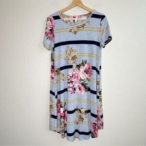 Twenty Ten Blue Floral Short Sleeve Shift Dress Women’s Size Small